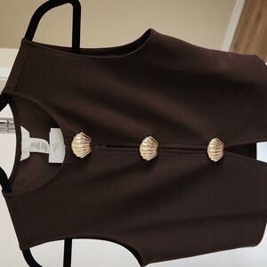 H&M Dark Brown Vest Like Top with Gold Buttons